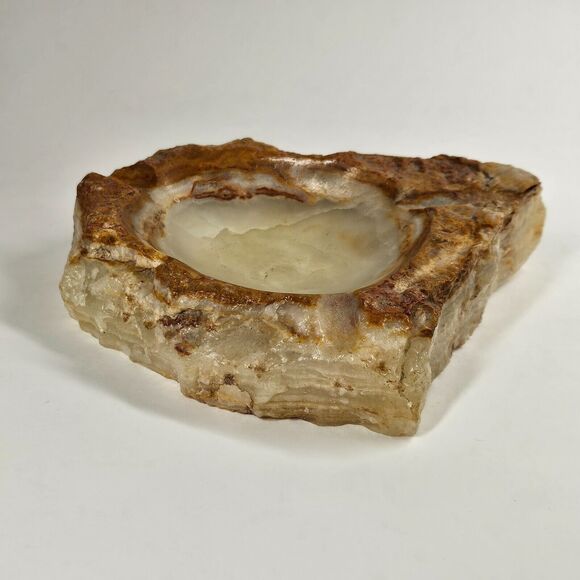 Onyx Ashtray Vintage Carved Stone Solid Rock Vide Poche Trinket Dish Heavy MCM - Picture 3 of 10